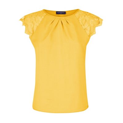 HotSquash Yellow crepe top with lace sleeves in clever fabric